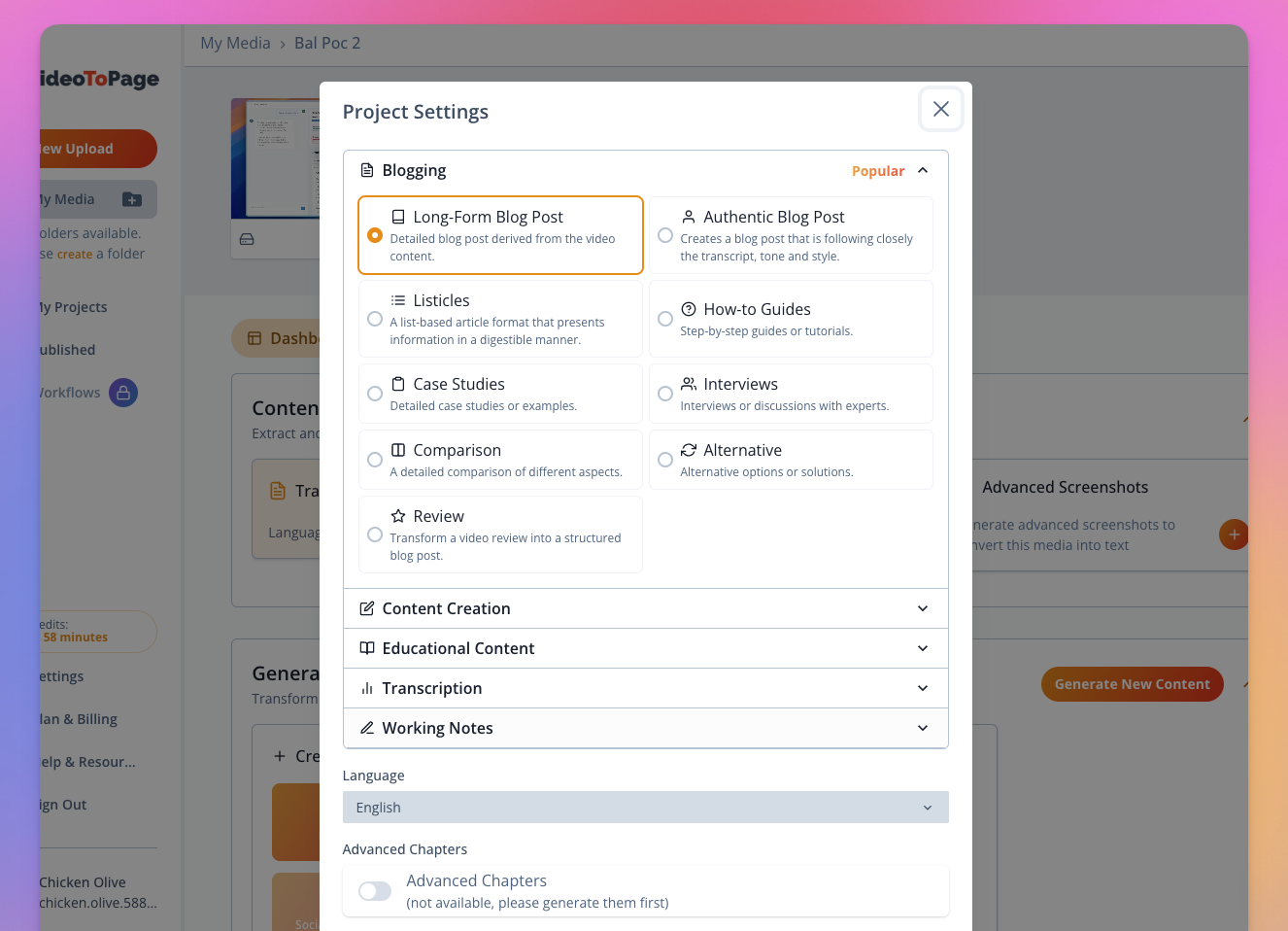 VideoToPage ministry template selection